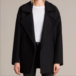 ALL SAINTS Black Jaida Italian Wool Open Coat US 2/UK 6